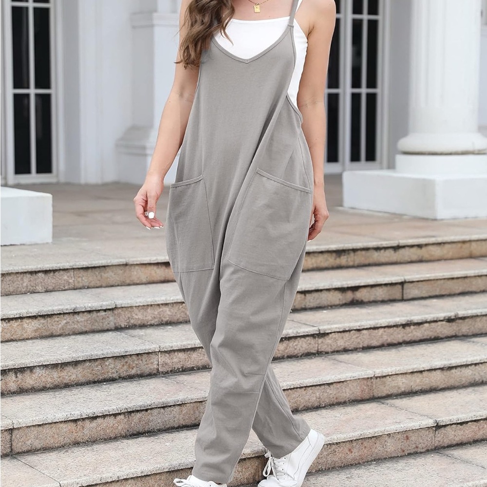 Women's Light Gray Relaxed Fit Jumpsuit-Size 8 - Picture 6 of 11
